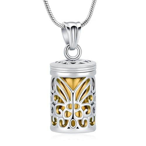 VCCWYQK Schmetterling Hohl Käfig Zylinder Urne Halskette für Asche Einäscherung Schmuck Memorial Locket Anhänger Geliebten Beerdigung Keepsake für Frauen Männer von VCCWYQK