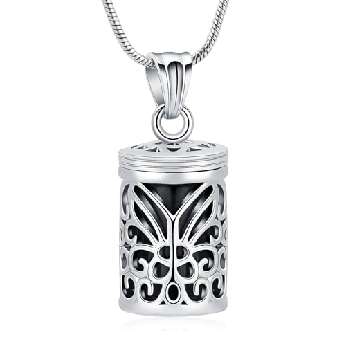 VCCWYQK Schmetterling Hohl Käfig Zylinder Urne Halskette für Asche Einäscherung Schmuck Memorial Locket Anhänger Geliebten Beerdigung Keepsake für Frauen Männer von VCCWYQK