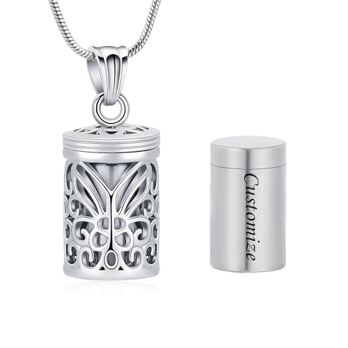 VCCWYQK Schmetterling Hohl Käfig Zylinder Urne Halskette für Asche Einäscherung Schmuck Memorial Locket Anhänger Geliebten Beerdigung Keepsake für Frauen Männer von VCCWYQK