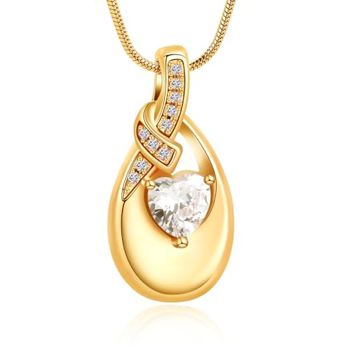 VCCWYQK Teardrop Urne Halskette für Asche für Frauen Edelstahl Kristall Herz Kremation Schmuck Memorial Beerdigung Keepsake Anhänger für menschliche Asche Halter von VCCWYQK