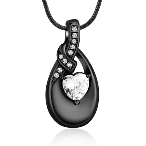 VCCWYQK Teardrop Urne Halskette für Asche für Frauen Edelstahl Kristall Herz Kremation Schmuck Memorial Beerdigung Keepsake Anhänger für menschliche Asche Halter von VCCWYQK