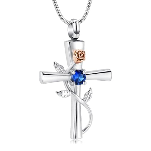 Kreuz Urne Halskette für Asche Birthstone Rose Blume Kremation Schmuck für Frauen Gilrs Keepsake Memorial Asche Anhänger von VCCWYQK