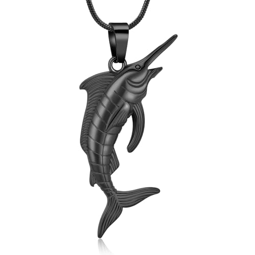 VCCWYQK Urnen Halskette mit Fischmotiv für Asche für Männer und Frauen Edelstahl Einäscherungsschmuck Angelmedaillon Gedenkanhänger für die Asche eines geliebten Menschen von VCCWYQK