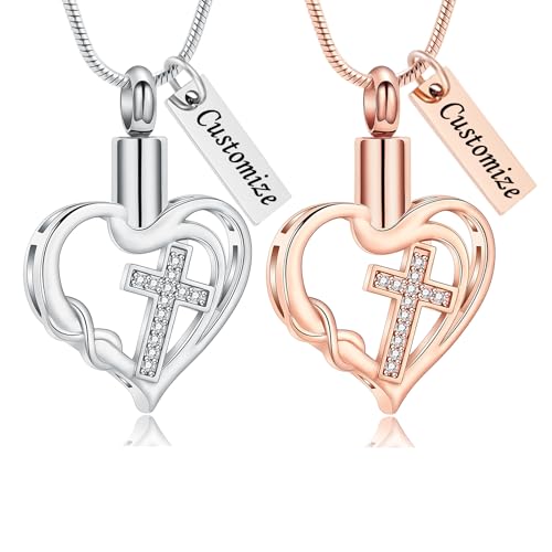 VCCWYQK Urnen Halskette mit Kreuz Liebesherz Unendlichkeitsanhänger für Asche für Frauen Edelstahl Einäscherungsschmuck Gedenkmedaillon Andenken Geschenke für geliebte Menschen Aschenhalter von VCCWYQK