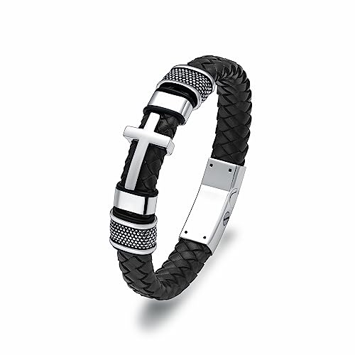 VCCWYQK Urnen-Kreuz-Armband für Asche, echtes Leder, Gedenk-Asche, Schmuck, Urnenarmband, Andenken, Armband für Herren (B, 20cm) von VCCWYQK