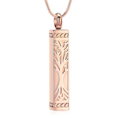 VCCWYQK Baum des Lebens Urne Halsketten für Asche Kremation Schmuck Würfel Asche Keepsake Halskette Bar Urne Anhänger für Frauen Männer von VCCWYQK
