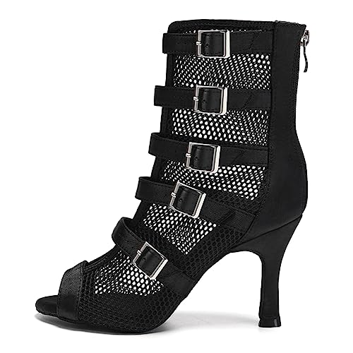 VCIXXVCE Damen Lateinische Tanzstiefel Reißverschluss Peep Toe Ballsaal Salsa Tanz Stiefeletten Absätze Tanzschuhe 8.5 cm Absatz,34EU von VCIXXVCE