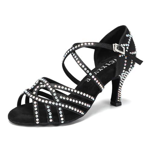 VCIXXVCE Damen Latein Tanzschuhe Salsa Standard Tanzschuhe Strass Bachata Modern Tanzschuhe Ballsaal Party Salsa Tanzübung Performance Schuhe,7.5cm,39 EU von VCIXXVCE