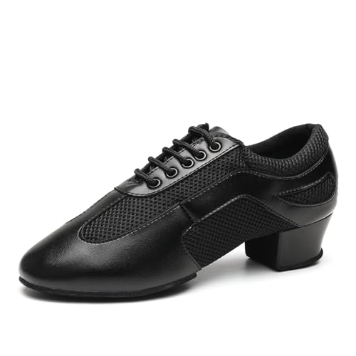 VCIXXVCE Damen Latein Tanzschuhe für Salsa und Tango-Training Schwarz Niedriger 3,5 cm Blockabsatz Geteilte Sohle - Normalweite, 40.5 EU von VCIXXVCE