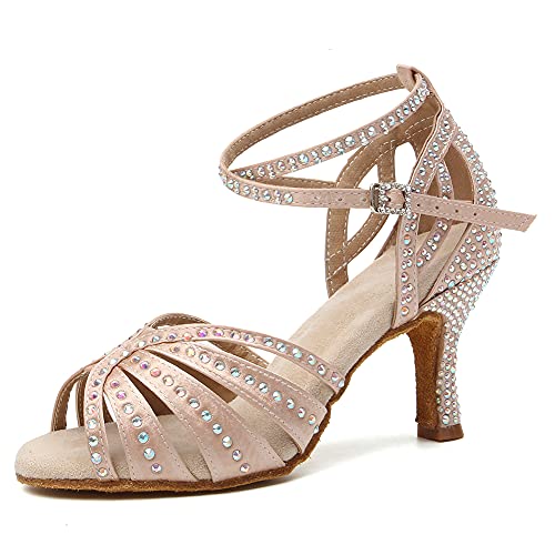 VCIXXVCE Damen Latin Tanzschuhe Strass mit Offener Spitze Satin Ballsaal Chacha Salsa Social Performance Tanzschuhe,36 EU von VCIXXVCE