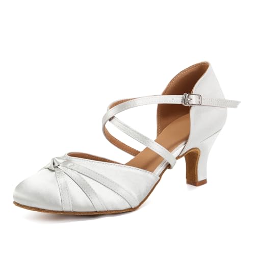 VCIXXVCE Damen Satin Gesellschaftstanzschuhe Geschlossener Latein Salsa Tango Moderne Standard Tanzschuhe, 35 EU von VCIXXVCE