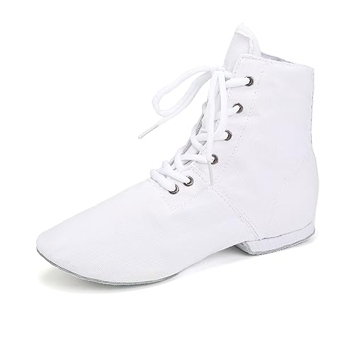 VCIXXVCE Damen Schnür Jazzschuh Weiß Canvas Jazz Ballett Tanzschuhe Flache Ballsaal Moderne Jazz Tanzstiefel, 38.5 EU von VCIXXVCE