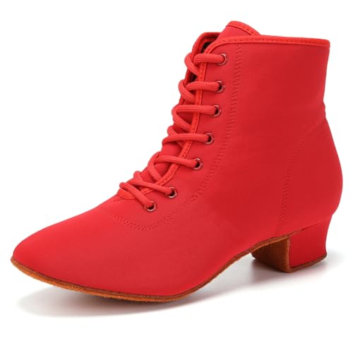 VCIXXVCE Jazz Schuhe Tanzstiefel Für Frauen Rot Lace Up Ballsaal Salsa Tango Schuhe Moderne Jazz Tanzstiefel, 37.5 EU von VCIXXVCE