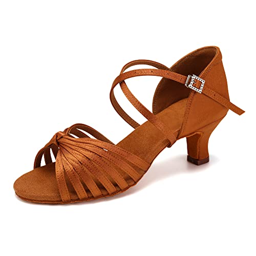 VCIXXVCE Latein Tanzschuhe Damen Braun Salsa Ballroom Performance Schuhe Professionelle Praxis Tanzschuhe 5 cm Absatz,37.5 EU von VCIXXVCE