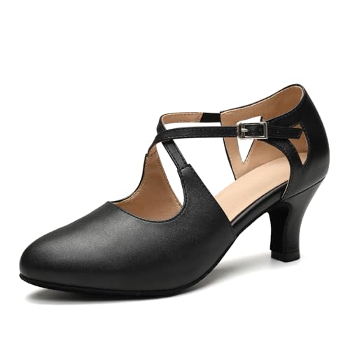 VCIXXVCE Latein Tanzschuhe Damen Geschlossen Schwarz Salsa Tango Bachata Ballsaal Tanz Sandalen Charakter Tanzschuhe, 37.5 EU von VCIXXVCE