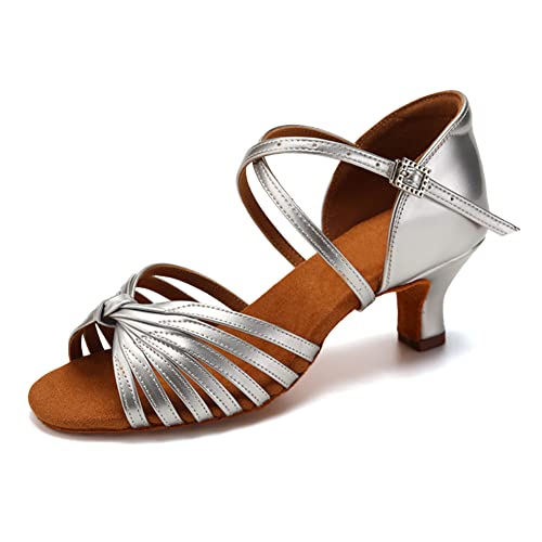 VCIXXVCE Latein Tanzschuhe Damen Silber Salsa Ballroom Performance Schuhe Professionelle Praxis Tanzschuhe 5 cm Absatz,37 EU von VCIXXVCE