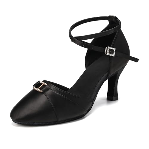 VCIXXVCE Turniertanzschuhe Damen Schwarz Geschlossen Ballsaal Salsa Latein Tango Walzer Modern Innen Tanzschuhe 7.5cm Absatz,38.5 EU von VCIXXVCE