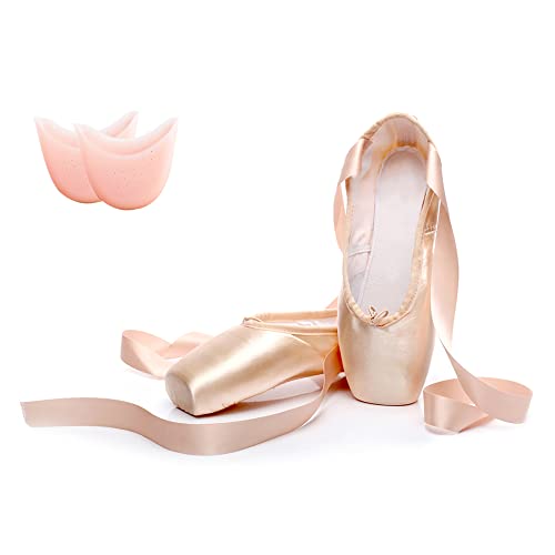 VCIXXVCE Spitzenschuhe Rosa Satin Professionell Ballet Pointe Shoes mit Bändern Zehenpads für Damen Mädchen,43 EU von VCIXXVCE