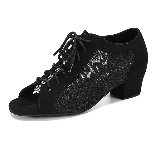 VCIXXVCE Tanzschuhe Latein Damen Schwarz Schnüren Mesh Salsa Tango Performance Ballsaal Tanzschuhe, 38.5 EU von VCIXXVCE