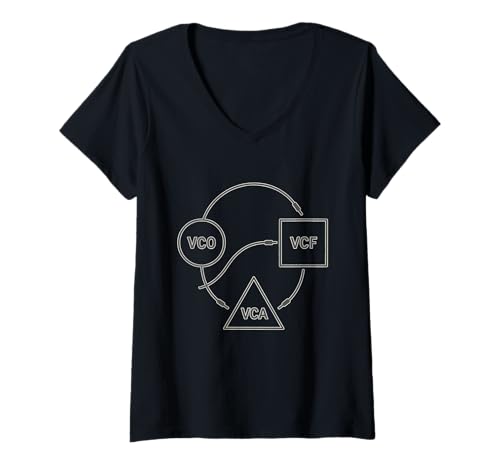 Damen VCO VCF VCA Synth Modul Diagramm Grafik T-Shirt mit V-Ausschnitt Damen VCO VCF VCA Synth Modul Diagramm Grafik T-Shirt mit V-Ausschnitt von VCO VCF VCA modular flowchart synth module