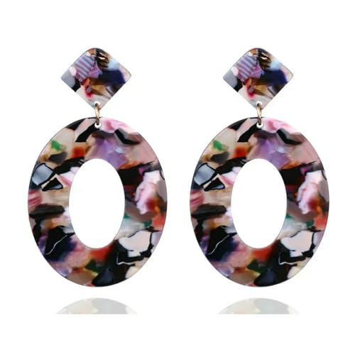 Damen-Ohrclips aus Acryl, Bohemian-Stil, große Statement-Mode, kreisförmige Ohrclips, Schmuckzubehör, D von VCODWCSJO
