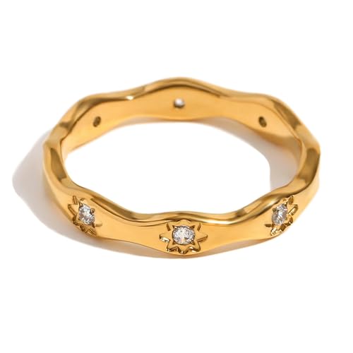 Modischer Temperament Damenring gewellter achtzackiger Sternring Frauen, 8, Metall, Zirkonia Modischer Temperament Damenring gewellter achtzackiger Sternring Frauen, 8, Metall, Zirkonia von VCODWCSJO