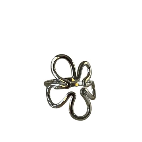 Modischer offener Ring mit hohler Blume, einfacher und vielseitiger Zeigefingerring, Persönlichkeitsdesign, Silber von VCODWCSJO