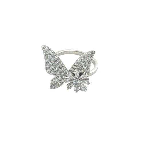 Modischer süßer cooler Stil Zirkon Schmetterling Ring Damen leicht Luxus Dekompressionsdesign drehbar Zeigefingerring Persönlichkeit Handschmuck, Adjustable opening, Metall, Zirkonia von VCODWCSJO