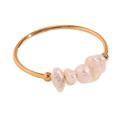 Modischer und eleganter Damenring mit feinen Süßwasserperlen, 6, Metall, Zirkonia von VCODWCSJO