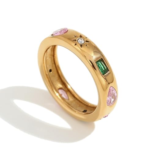 Temperament Retro Handschmuck Rechteckig Wassertropfen Geometrische Farbe Zirkon Ring Frau, 6, Metall, Zirkonia von VCODWCSJO