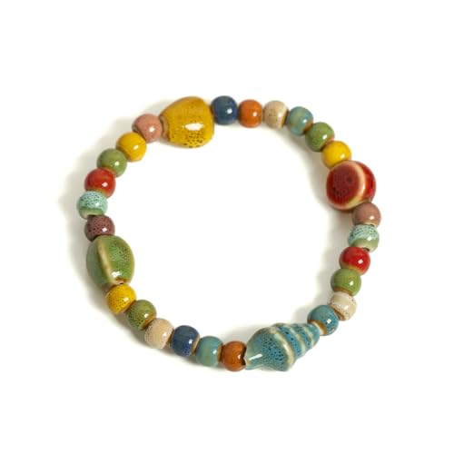 VCODWCSJO Handgefertigtes buntes Seestern- und Muschel-Armband, Keramikperlen, Boho, Strandschmuck, elastisches Armband, Harz, Harz von VCODWCSJO