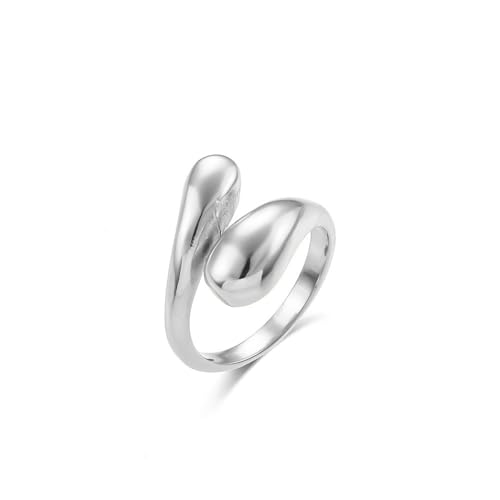 VCODWCSJO Ins Cold Style Wassertropfen Polierter Ring Weiblicher Edelstahl Verstellbar Poliert Schlangenring, 7, Metall, Zirkonia von VCODWCSJO