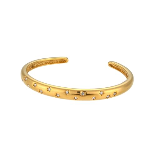 VCODWCSJO Ins Fashion Einfaches Temperament Titan Stahl Armband Schmuck Edelstahl Achtzackiger Stern Rund Zirkon Offenes Armband Damen, Metall, Zirkonia von VCODWCSJO