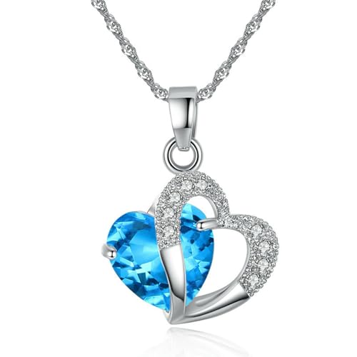 VCODWCSJO Jewelry Schlüsselbeinkette in Herzform mit blauen und violetten Kristallen, zweifarbige Halskette, Zirkonia von VCODWCSJO