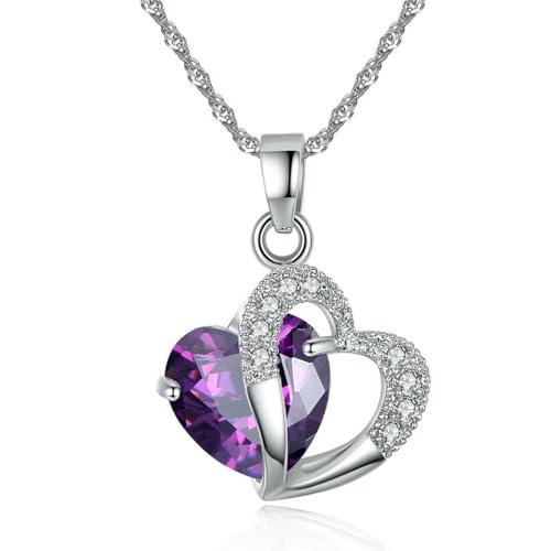 VCODWCSJO Jewelry Schlüsselbeinkette in Herzform mit blauen und violetten Kristallen, zweifarbige Halskette, Zirkonia von VCODWCSJO