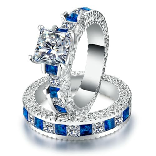 VCODWCSJO Luxury Fashion Ol Damen Ring quadratisch Diamant Zirkon Legierung Paar Ring Set Ring Blau 10 VCODWCSJO Luxury Fashion Ol Damen Ring quadratisch Diamant Zirkon Legierung Paar Ring Set Ring Blau 10 von VCODWCSJO