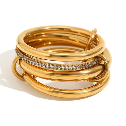 VCODWCSJO Modischer Temperament Kreativer Persönlichkeitsring Vierlagiger Mitteldiamantring für Frauen, 36, Metall, Zirkonia von VCODWCSJO