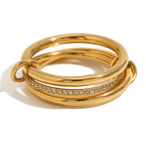 VCODWCSJO Modischer Temperament Kreativer Persönlichkeitsring Vierlagiger Mitteldiamantring für Frauen, 5, Metall, Zirkonia von VCODWCSJO