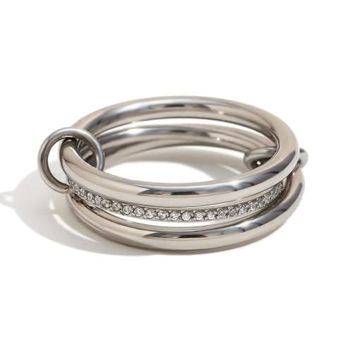 VCODWCSJO Modischer Temperament Kreativer Persönlichkeitsring Vierlagiger Mitteldiamantring für Frauen, 7, Metall, Zirkonia von VCODWCSJO
