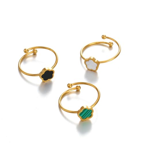 VCODWCSJO Modischer beliebter Edelstahl-eingelegter Blumen-Ring, Persönlichkeit, Hip-Hop-Blume, eingelegter Titanstahlring für Damen, Metall, Zirkonia von VCODWCSJO