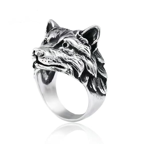 VCODWCSJO Retro Wolfskopf Ring Herren Trendy Tier übertrieben dominierend Hip-Hop Persönlichkeit Offener Ring, 34, Metall, Zirkonia von VCODWCSJO