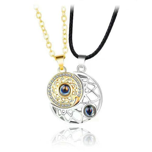 VCODWCSJO Sonne und Mond Paar Projektion Halskette Männer und Frauen Ein Paar Anhänger Magnet Schlüsselbein Halskette, Zirkonia von VCODWCSJO