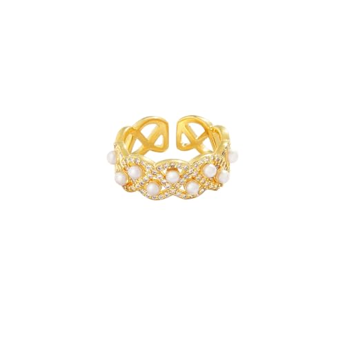 Zirkon Kreuz X-förmiger offener Ring Temperament Ring Damen leicht Luxus Stil Perle Mode Index Finger Ring, Adjustable opening, Metall, Zirkonia von VCODWCSJO
