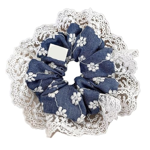 2 STÜCKE Sommer Denim Farbe Bestickte Blumen Spitze Haarband Stirnbänder for Frauen Mädchen Süße Reizende Kopf Seil Weiblichen Accessoires(B-Dark color) von VCSZYAFX
