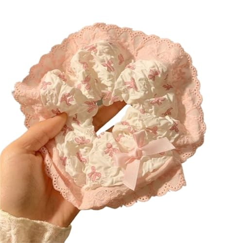 2 Stück süße rosa Schleife Scrunchie Haarschmuck No-Dressing Haargummi Spitze Pferdeschwanzhalter for Frauen Mädchen(Pink) von VCSZYAFX