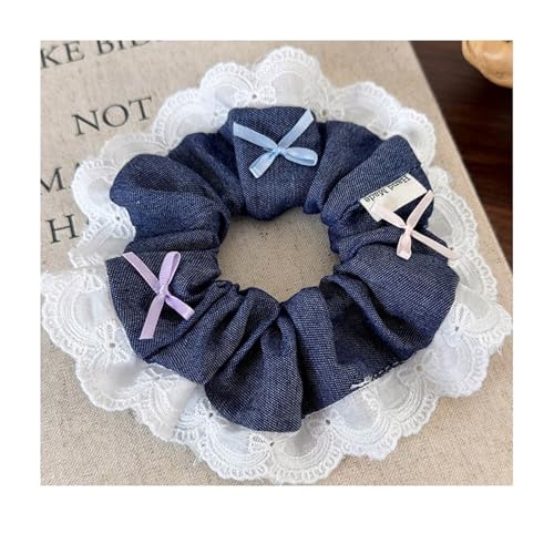 2 stücke Bunte Bogen Denim Spleißen Spitze Haarband Stirnband Frauen RetroTemperament Haar Seil Mädchen Krawatte Pferdeschwanz Gummiband(Color 4) von VCSZYAFX