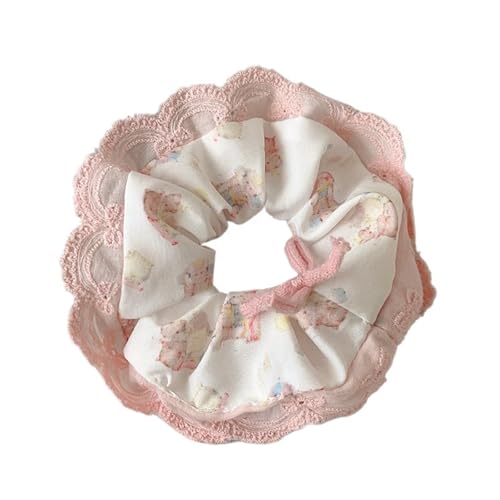 2 stücke Elegante Druck Spitze Rand Breite Scrunchies for Frauen Mädchen Süße Haar Krawatte Niedlich Exquisite Band Zubehör(Color2) von VCSZYAFX