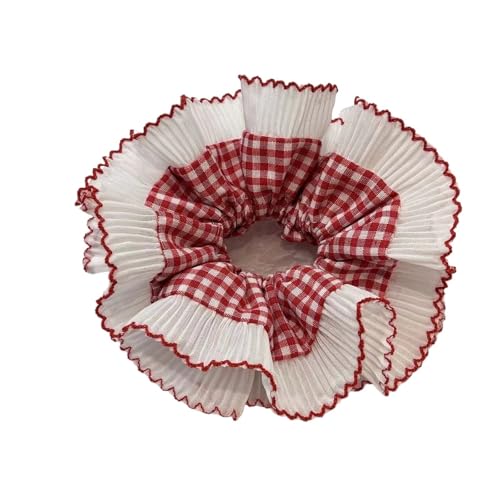 2 stücke Elegante Nette Spitze Scrunchies Frauen Mädchen Elastische Haar Gummiband Zubehör Krawatte Ring Seil Kopfschmuck Headwear Ornament(Red checkered) von VCSZYAFX