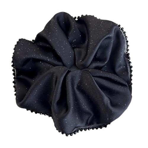 2 stücke Retro Star Glänzende Satin Übergroße Haargummis Spitze Perlen Stirnbänder Damen Elegante Kopf Seil Haar Krawatte Dame Party Zubehör(B-black) von VCSZYAFX