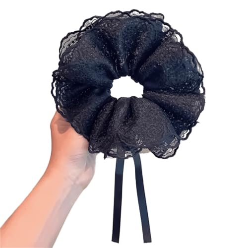 3 stücke Spitze Haargummis Verstellbare Schleife Mit Kordelzug for Frauen Mädchen Haar Zubehör Party Passenden(Black) von VCSZYAFX